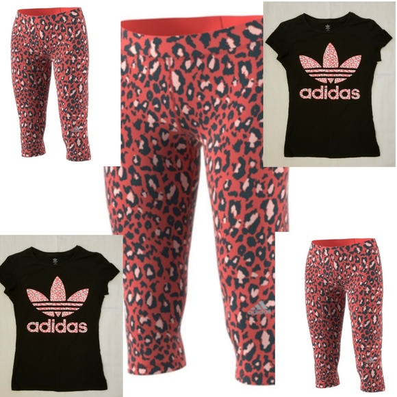 Adidas set leopard climalite capri/tshirt L/XL - Picture 2 of 4